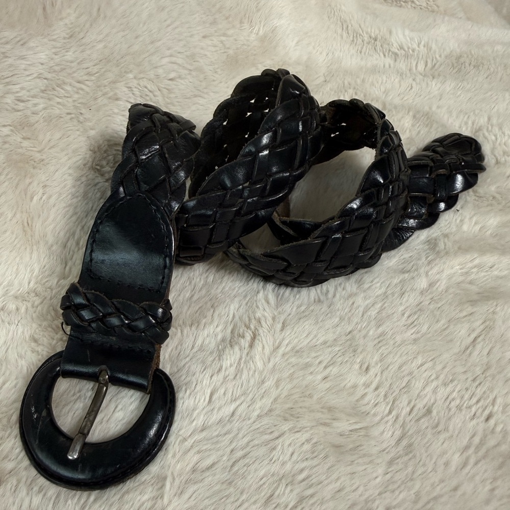 Omega Leather Braided Belt Made in Turkey Very Dark Brown Sz M 1" x 35" Length